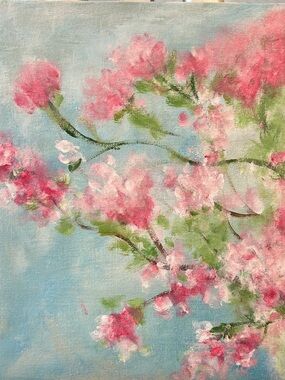 Original hand painted floral pink cherry blossoms flower wall decor